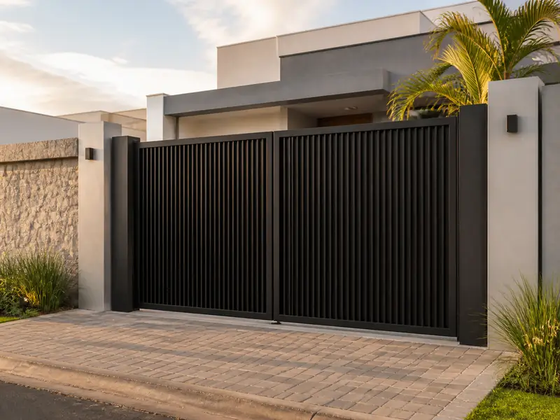 Portão pivotante metálico sob medida instalado em Ribeirão Preto