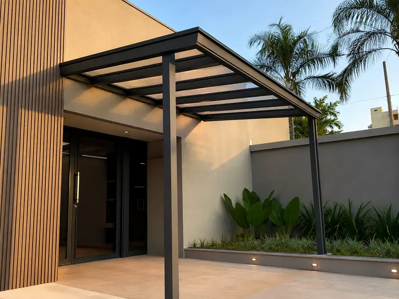 Toldo de policarbonato comercial com estrutura metálica em Ribeirão Preto